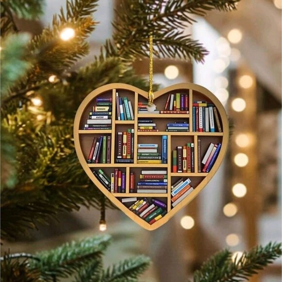 New Christmas Tree Ornament Books Lover Bookworm Heart Book lover Shelf - Picture 5 of 12